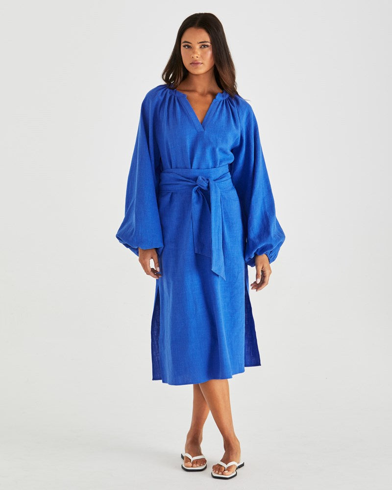 Image of Dresses. Product name - Jana Obi Belt Dress Bright Blue in Bright Blue colour by brand - Sass Clothing