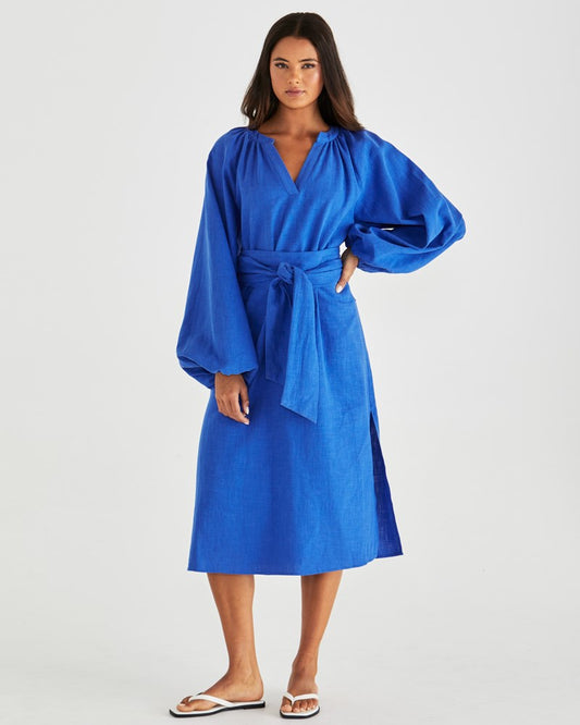 Sass Clothing Jana Obi Belt Dress (Bright Blue)