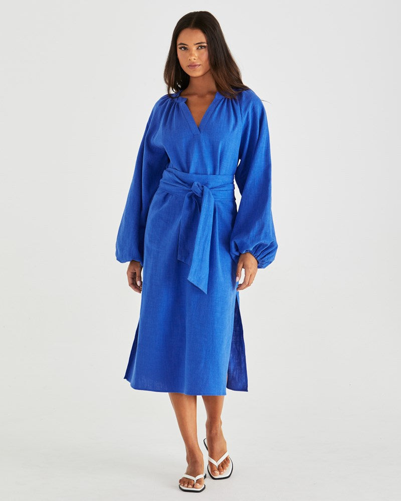 Sass Clothing Jana Obi Belt Dress (Bright Blue)