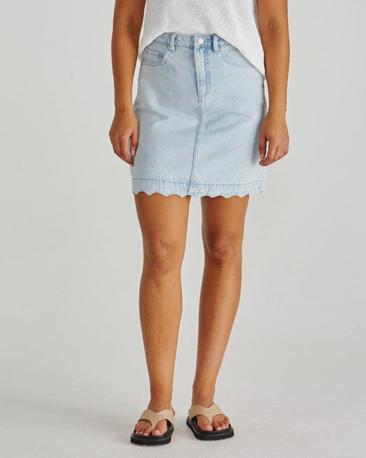Sass Clothing Vale Scalloped Denim Skirt (Bleach)