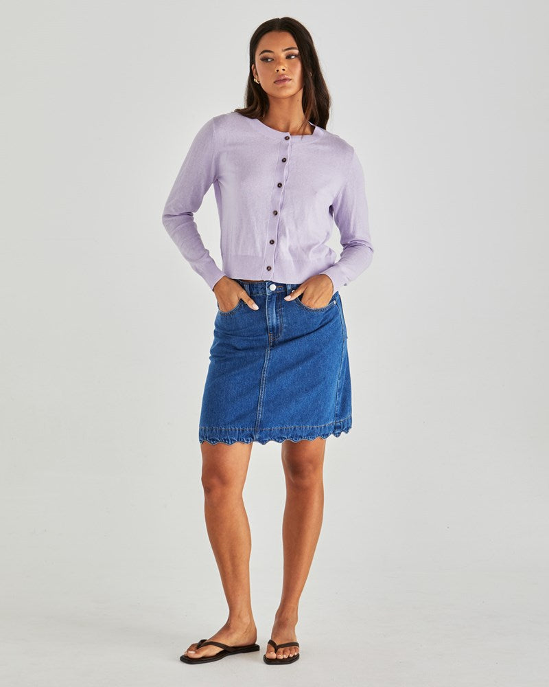 Sass Clothing Vale Scalloped Denim Skirt (Mid Blue Wash)