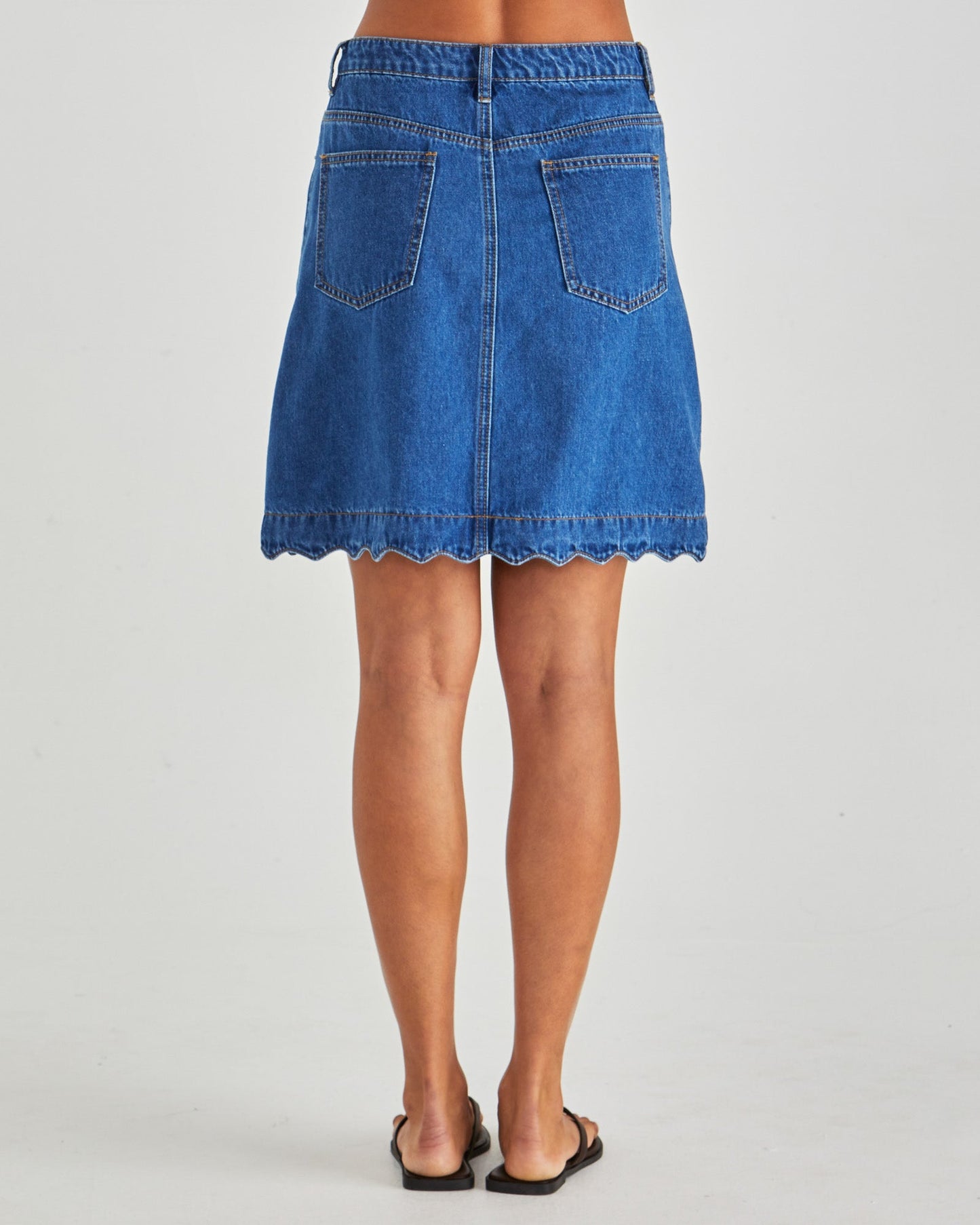 Sass Clothing Vale Scalloped Denim Skirt (Mid Blue Wash)
