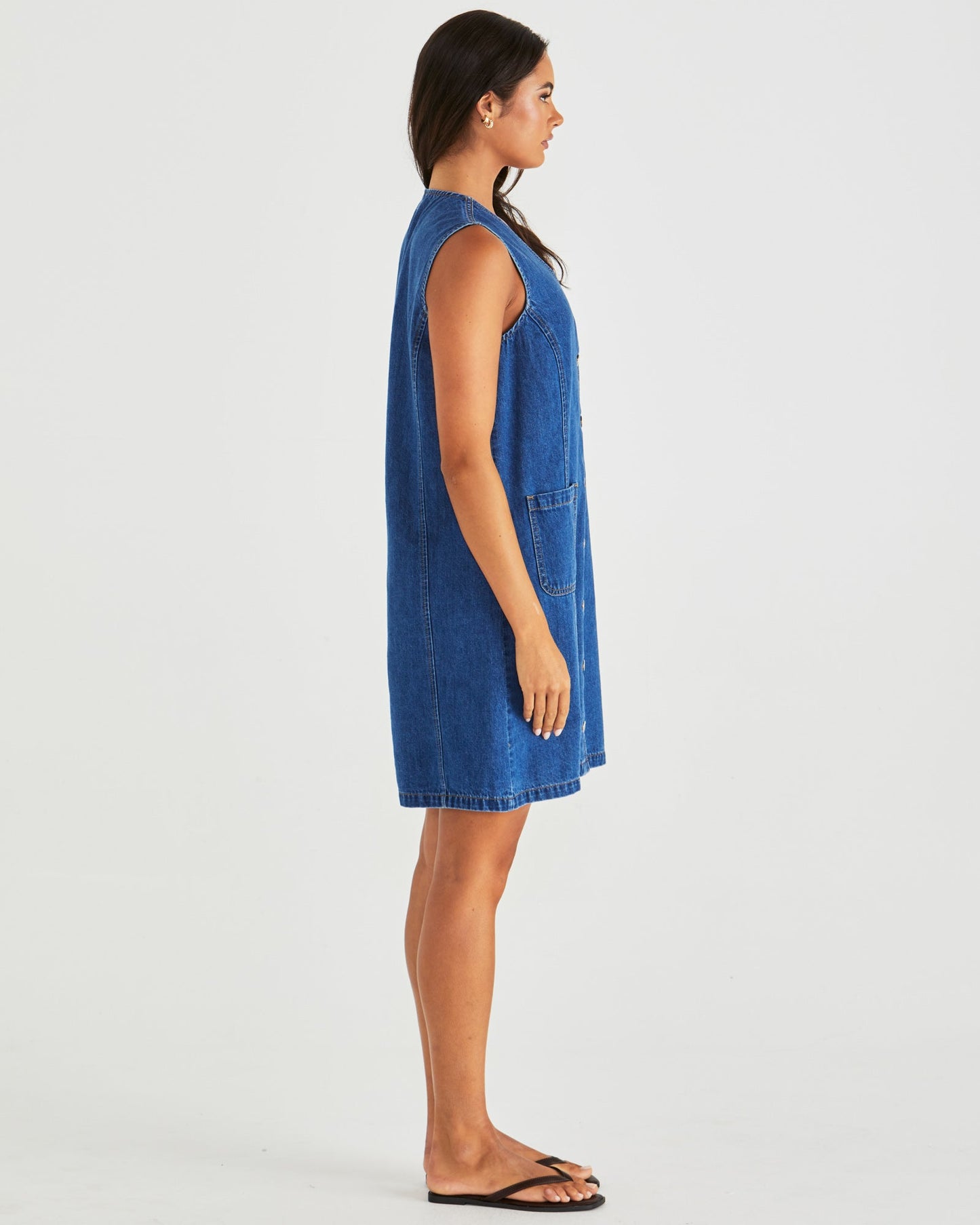 Sass Clothing Sabine Denim Vest Dress (Mid Blue Wash)