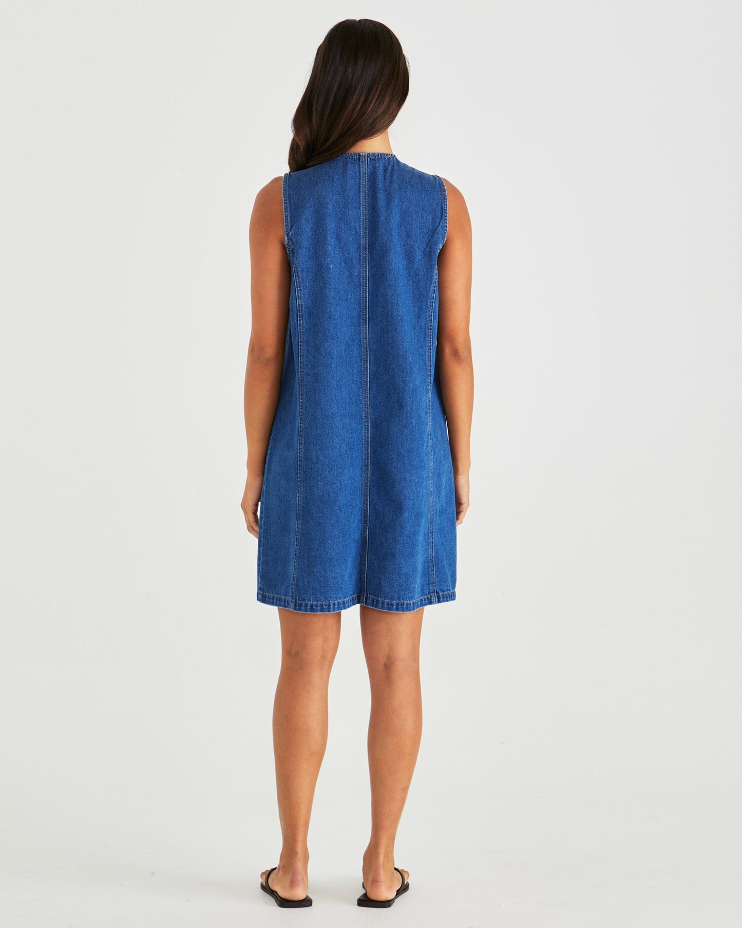 Sass Clothing Sabine Denim Vest Dress (Mid Blue Wash)