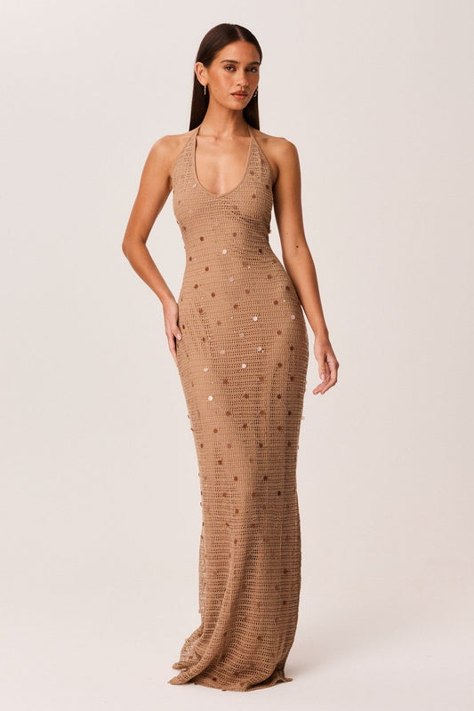 Image of Dresses. Productname: SNDYS KIMALI MAXI DRESS in Mocha colour by brand - SNDYS