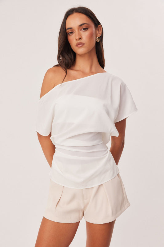 Image of a model wearing Tops. Productname: SNDYS NOAH TOP in Off White colour by brand - SNDYS