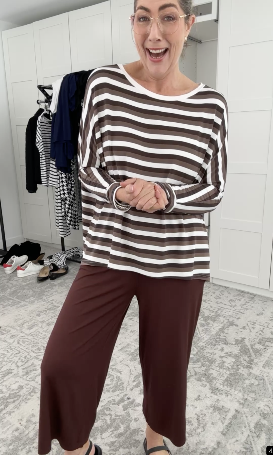 Lou Lou Gina Long Sleeved Bamboo Top (Brown Stripe)