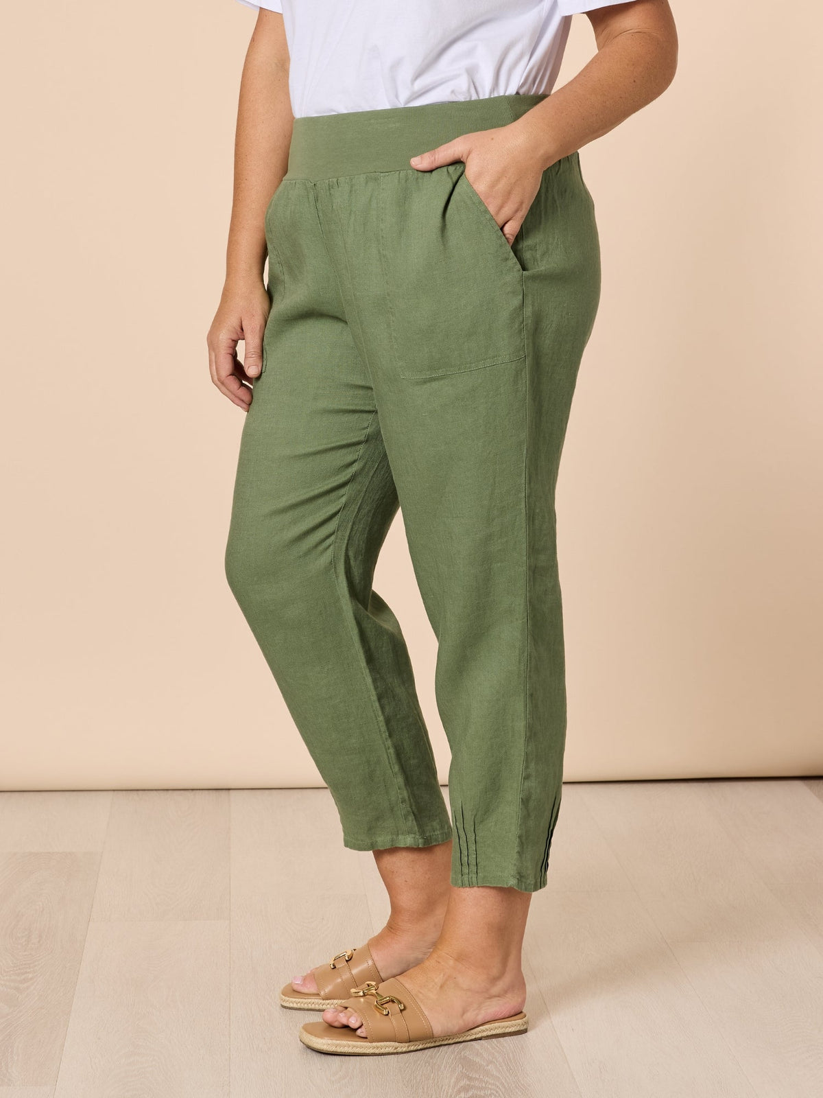 Gordon Smith Sarah Linen Pleat Hem Pant (Khaki)