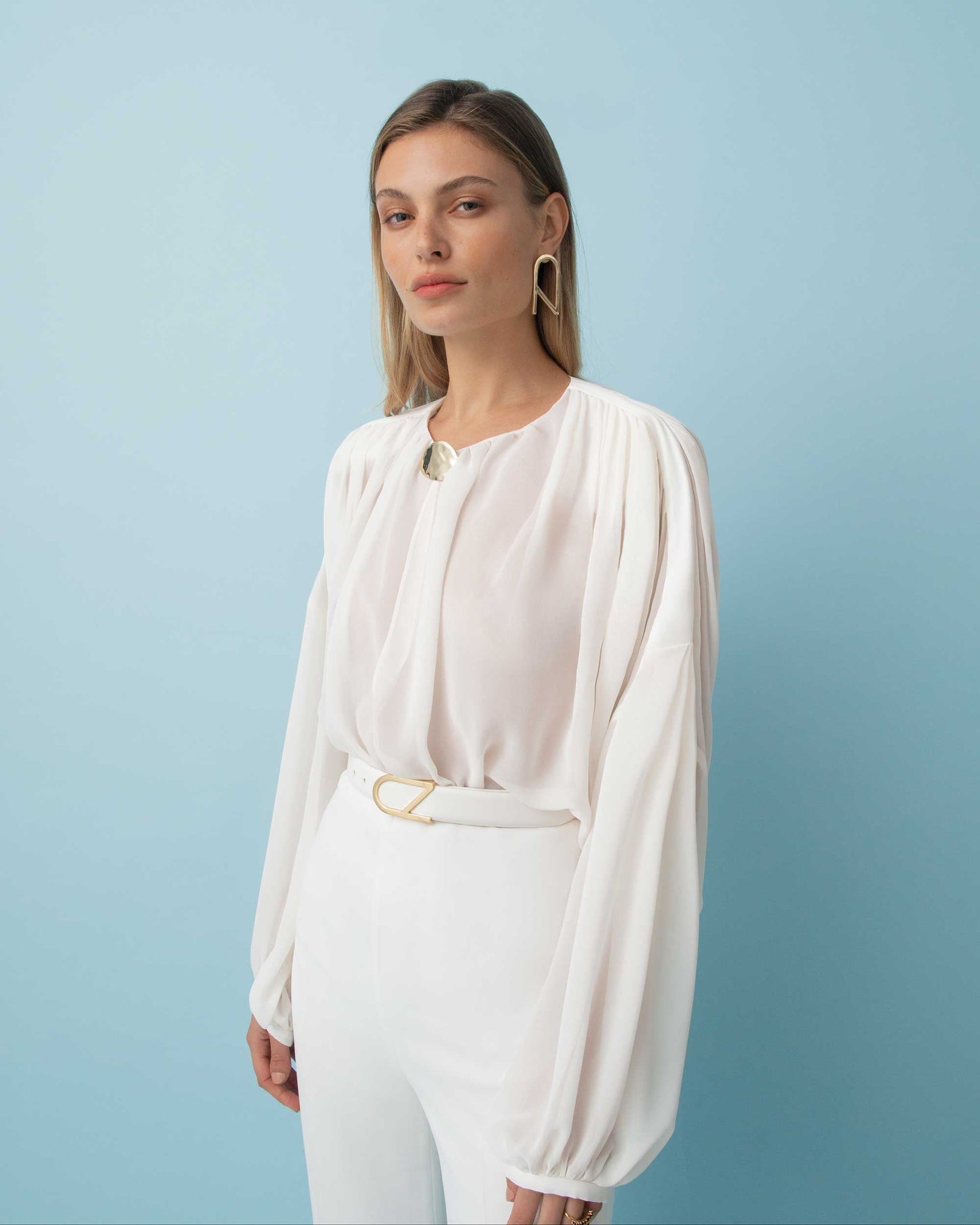 Carla Zampatti Leather Cz Logo Belt (White)