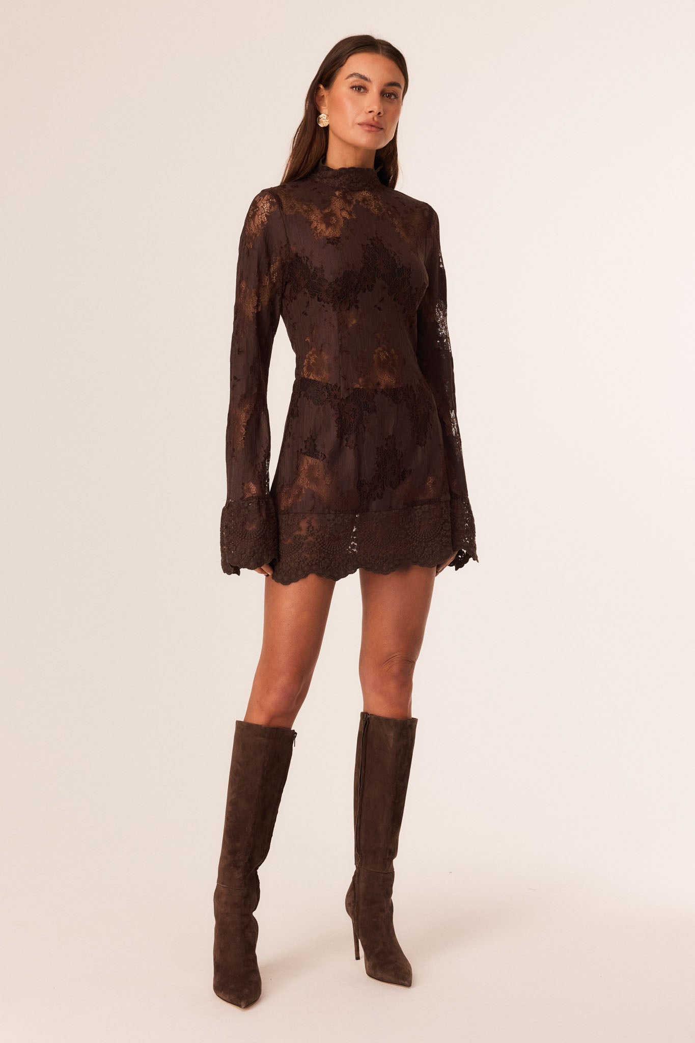 SNDYS ASTRA LACE MINI DRESS (Chocolate)