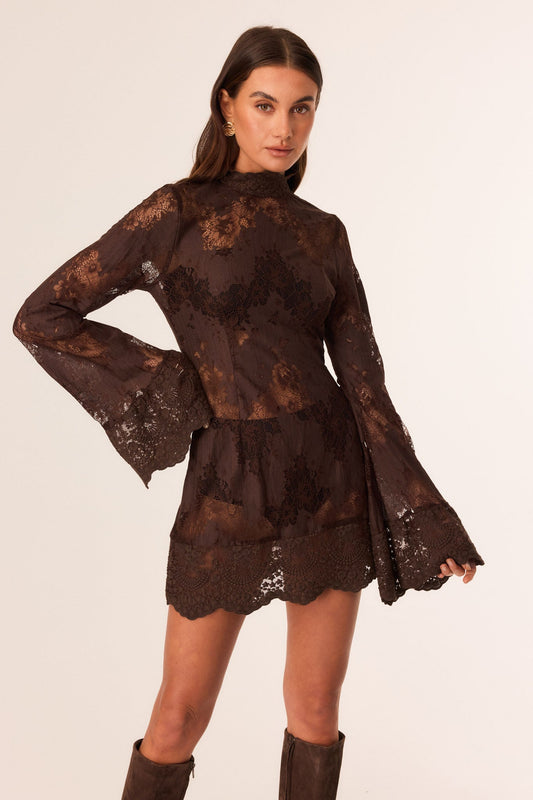SNDYS ASTRA LACE MINI DRESS (Chocolate)