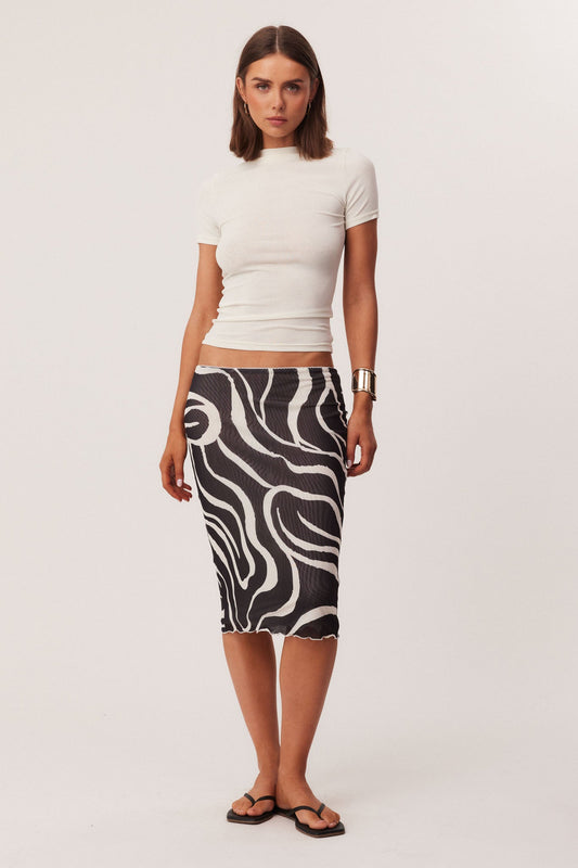 SNDYS SAVANNAH MIDI SKIRT (Black Swirl)