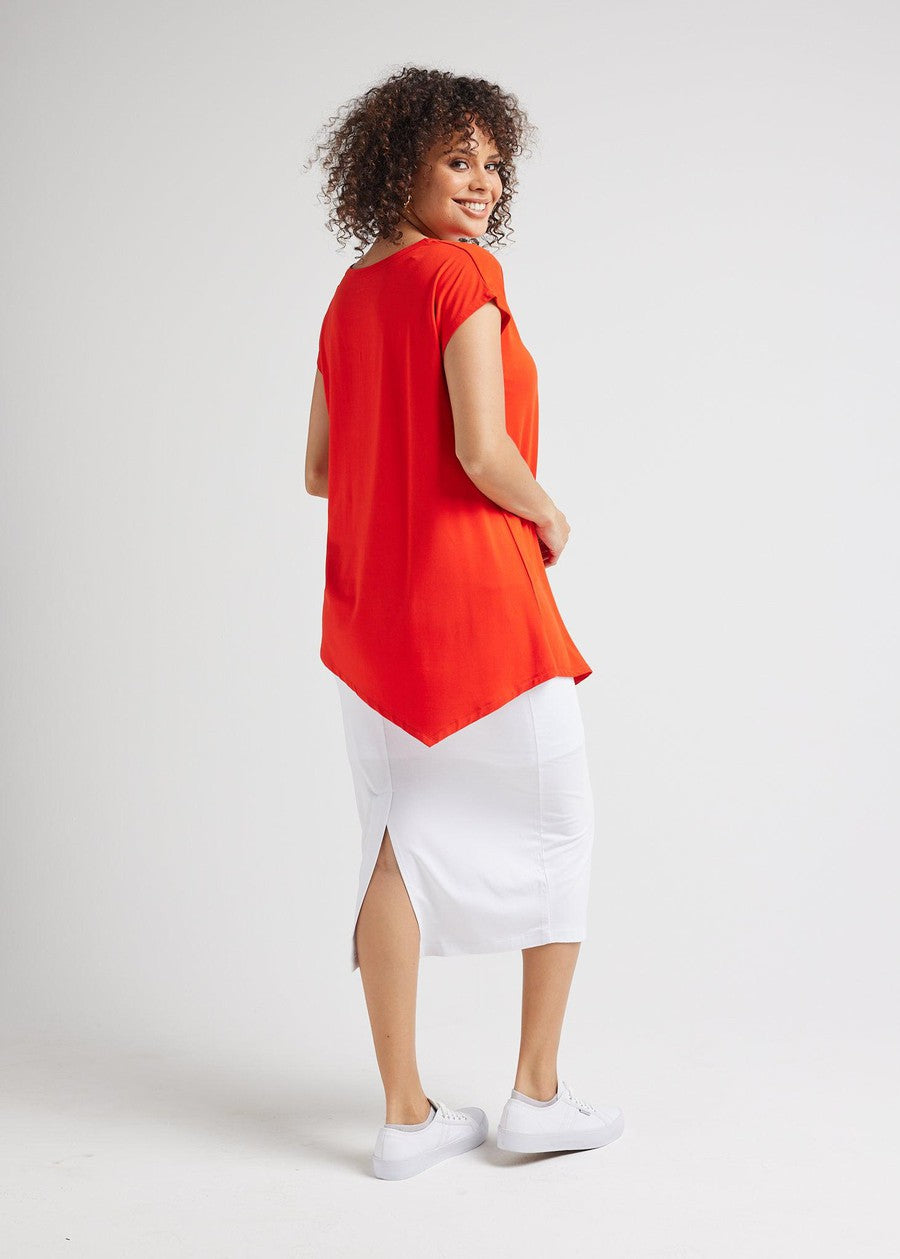 Lou Lou Holiday Asymmetrical Bamboo V-Neck T-Shirt (Fiery Red)