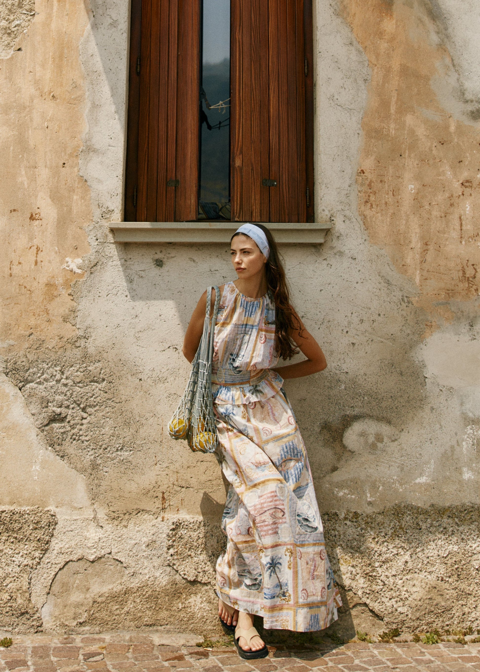 Image of Dresses. Product name - Reo Peplum Maxi Dress Wayfarer Print in Wayfarer Print colour by brand - Sass Clothing