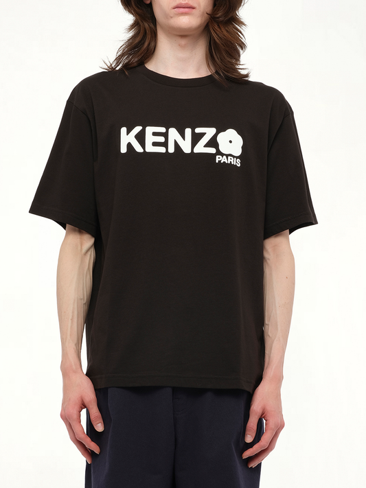 Image of a model wearing Tops. Productname: KENZO Gots Boke Flower 2.0 Oversize T-Shirt in BLACK colour by brand - KENZO