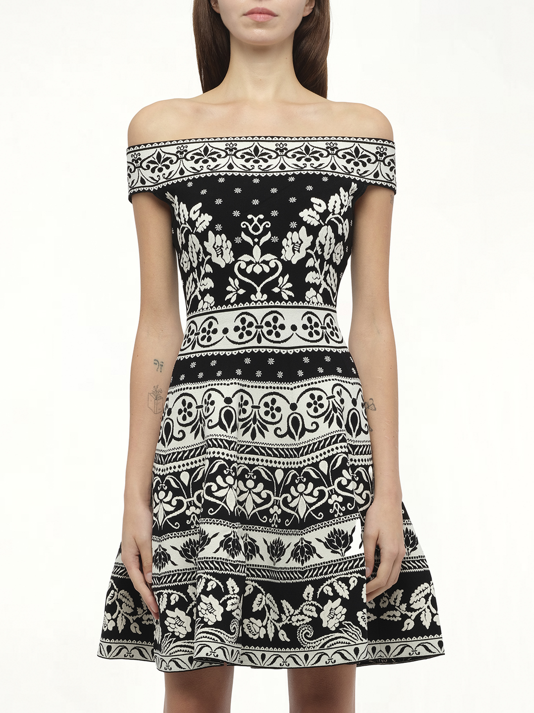 Image of Dresses. Product name - Floral Jacq Dress in Black colour by brand - ALEXANDER MCQUEEN
