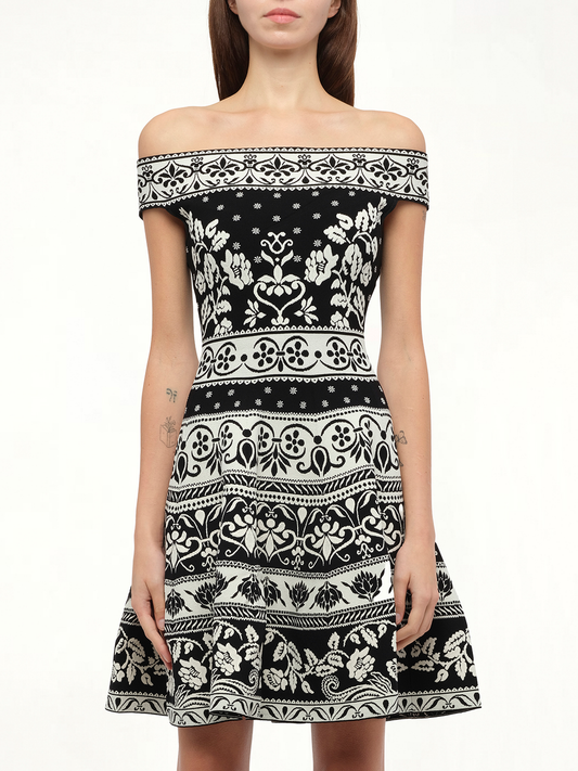 Image of Dresses. Product name - Floral Jacq Dress in Black colour by brand - ALEXANDER MCQUEEN