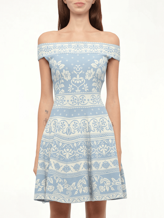 Image of Dresses. Productname: Floral Jacq Dress in Blue colour by brand - ALEXANDER MCQUEEN