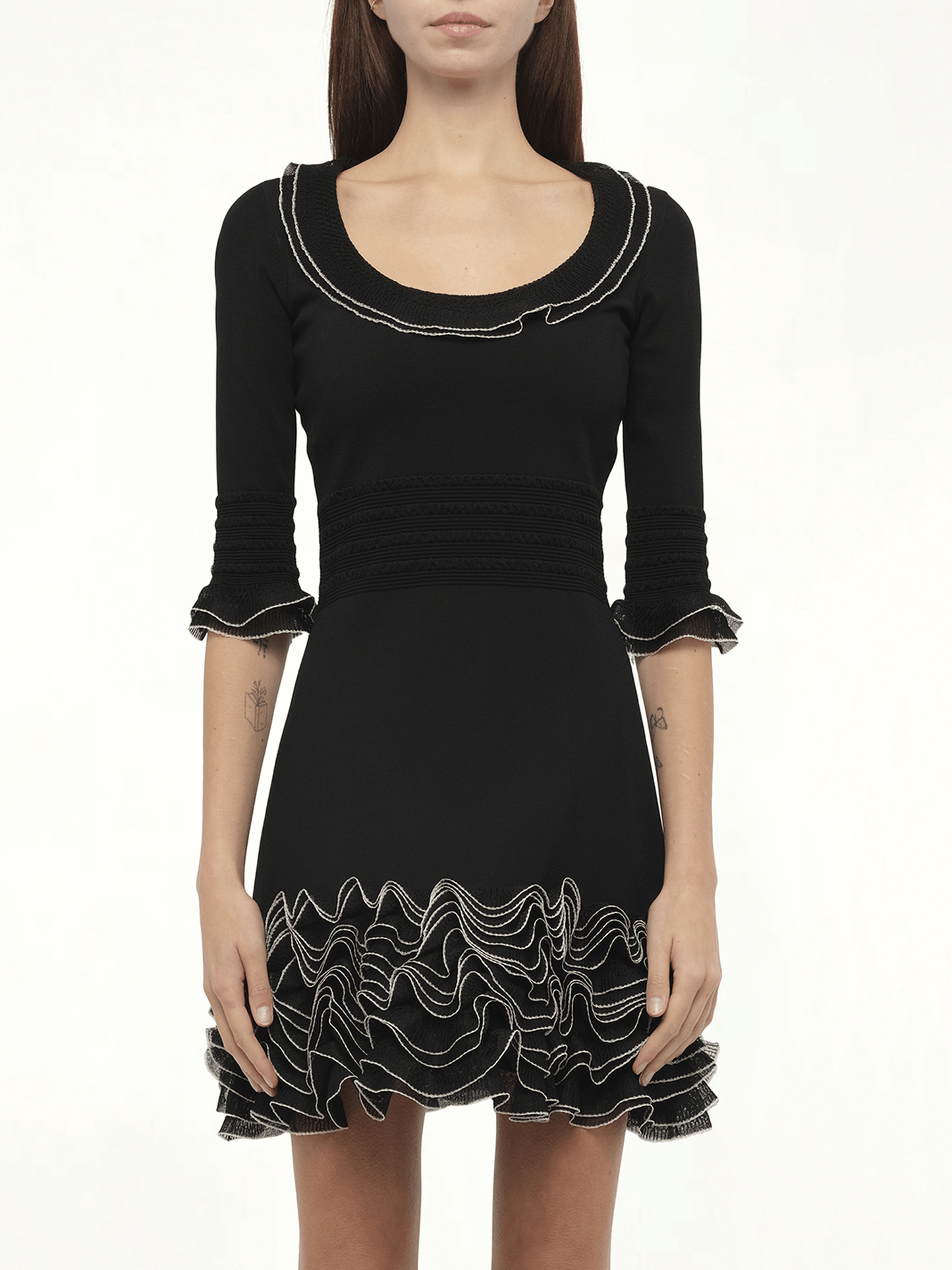 Image of Dresses. Product name - Alexander McQueen Plain Knit Mini Dress in Black colour by brand - ALEXANDER MCQUEEN