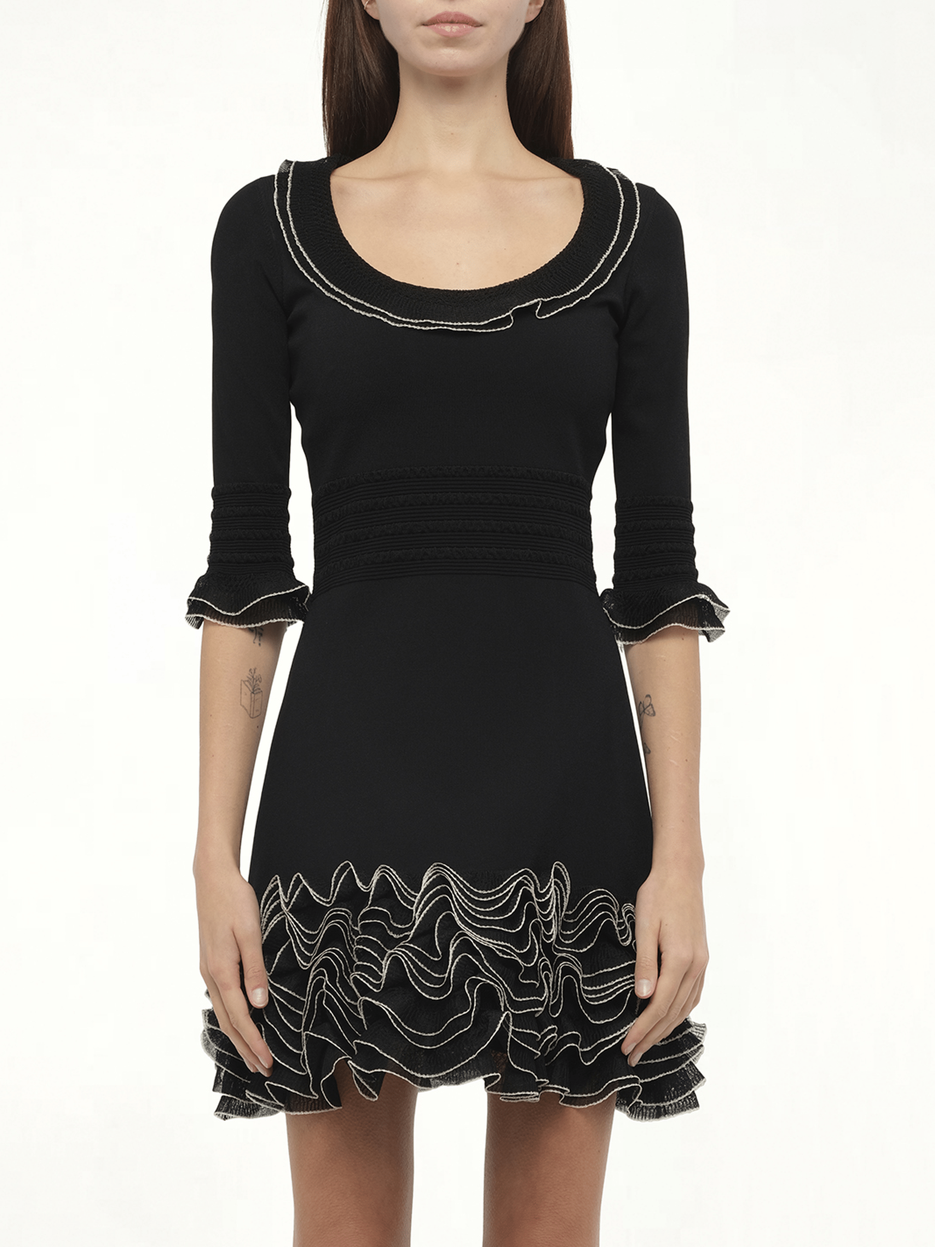 Image of Dresses. Product name - Alexander McQueen Plain Knit Mini Dress in Black colour by brand - ALEXANDER MCQUEEN