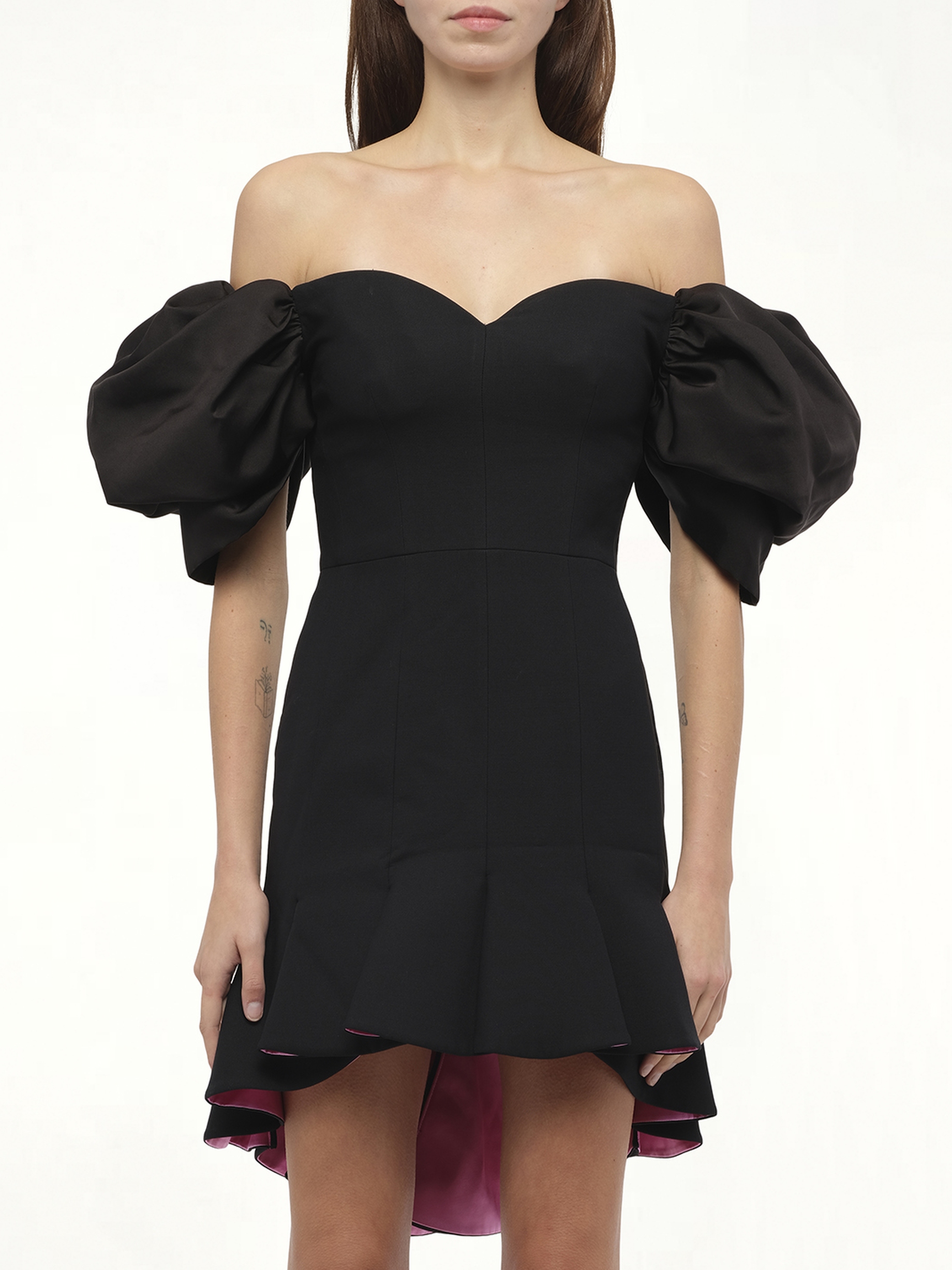 Image of a model wearing Dress. Productname: ALEXANDER MCQUEEN Wool Silk Dress in Black colour by brand - ALEXANDER MCQUEEN