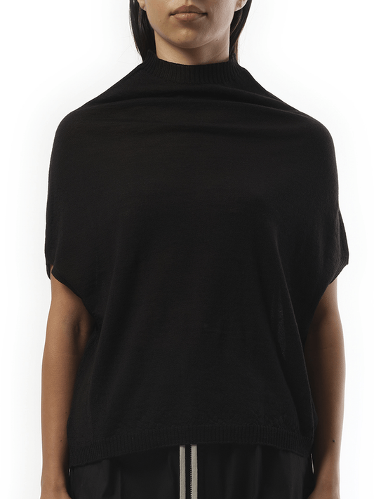 Image of a model wearing Tops. Product name - Sleeveless Crater in Black colour by brand - RICK OWENS