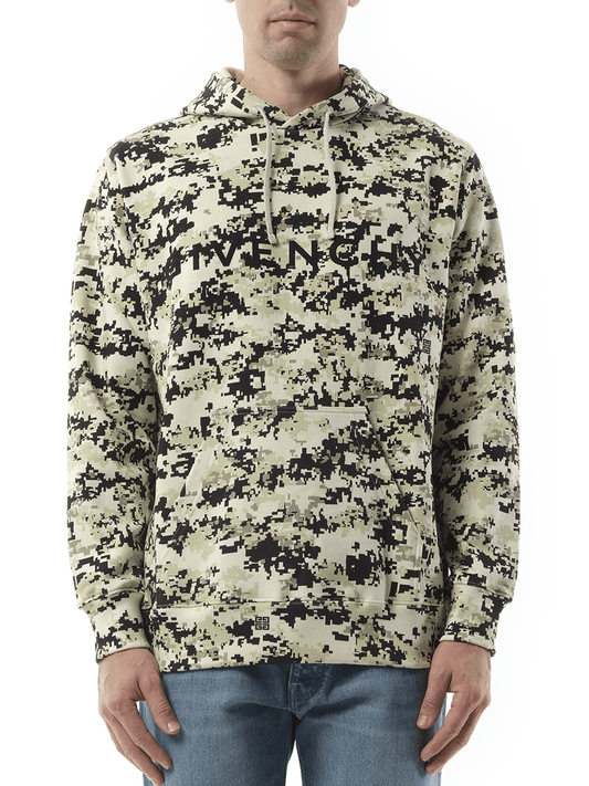 Image of a model wearing Outerwear. Productname: GIVENCHY Camo All Over Hoodie in BEIGE colour by brand - GIVENCHY