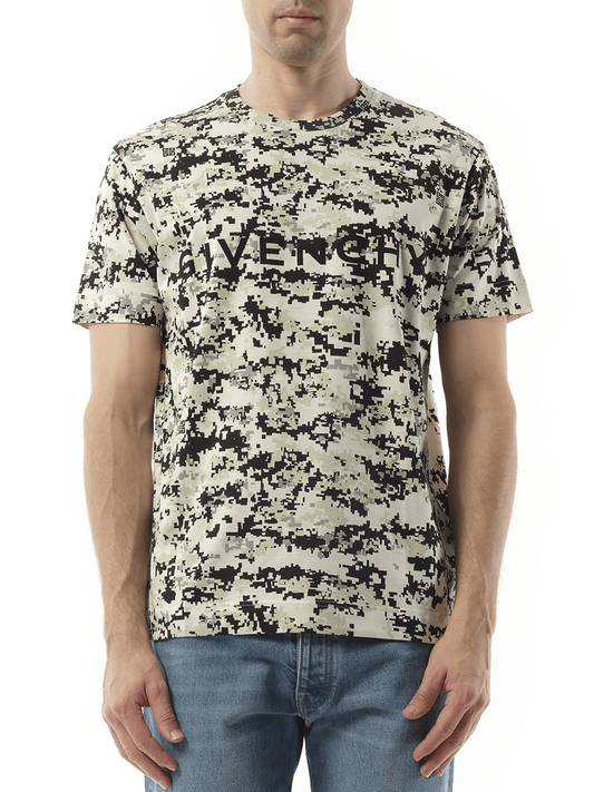 Image of a model wearing Tops. Productname: GIVENCHY Camo All Over T-Shirt in BEIGE colour by brand - GIVENCHY
