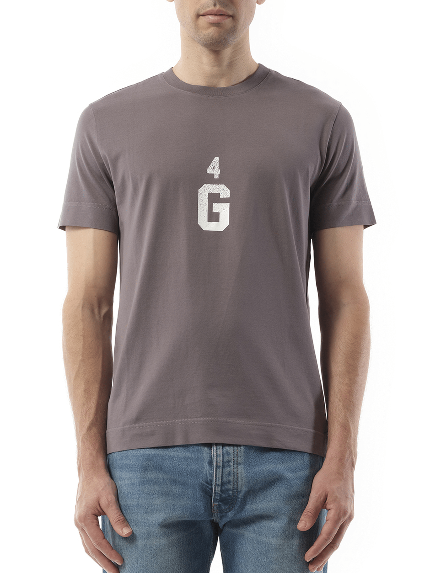 Image of a model wearing Tops. Productname: GIVENCHY Four G Dyed Logo T-Shirt in GREY colour by brand - GIVENCHY