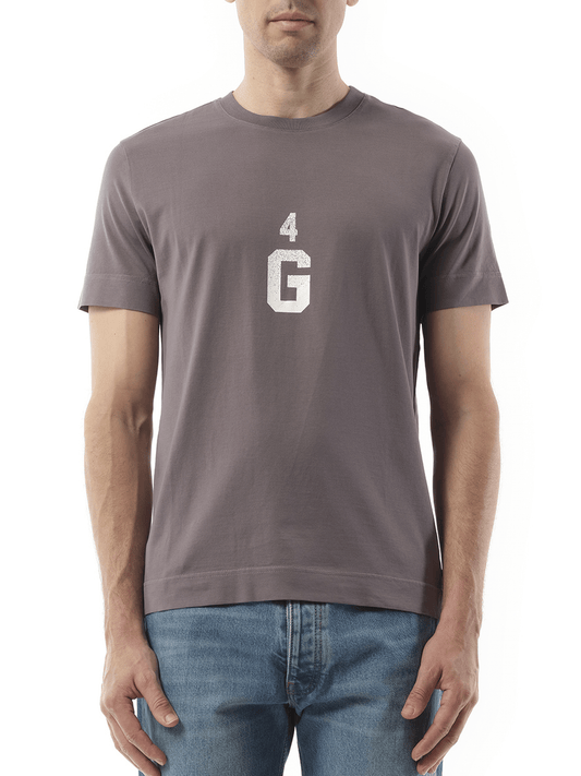 Image of a model wearing Tops. Productname: GIVENCHY Four G Dyed Logo T-Shirt in GREY colour by brand - GIVENCHY