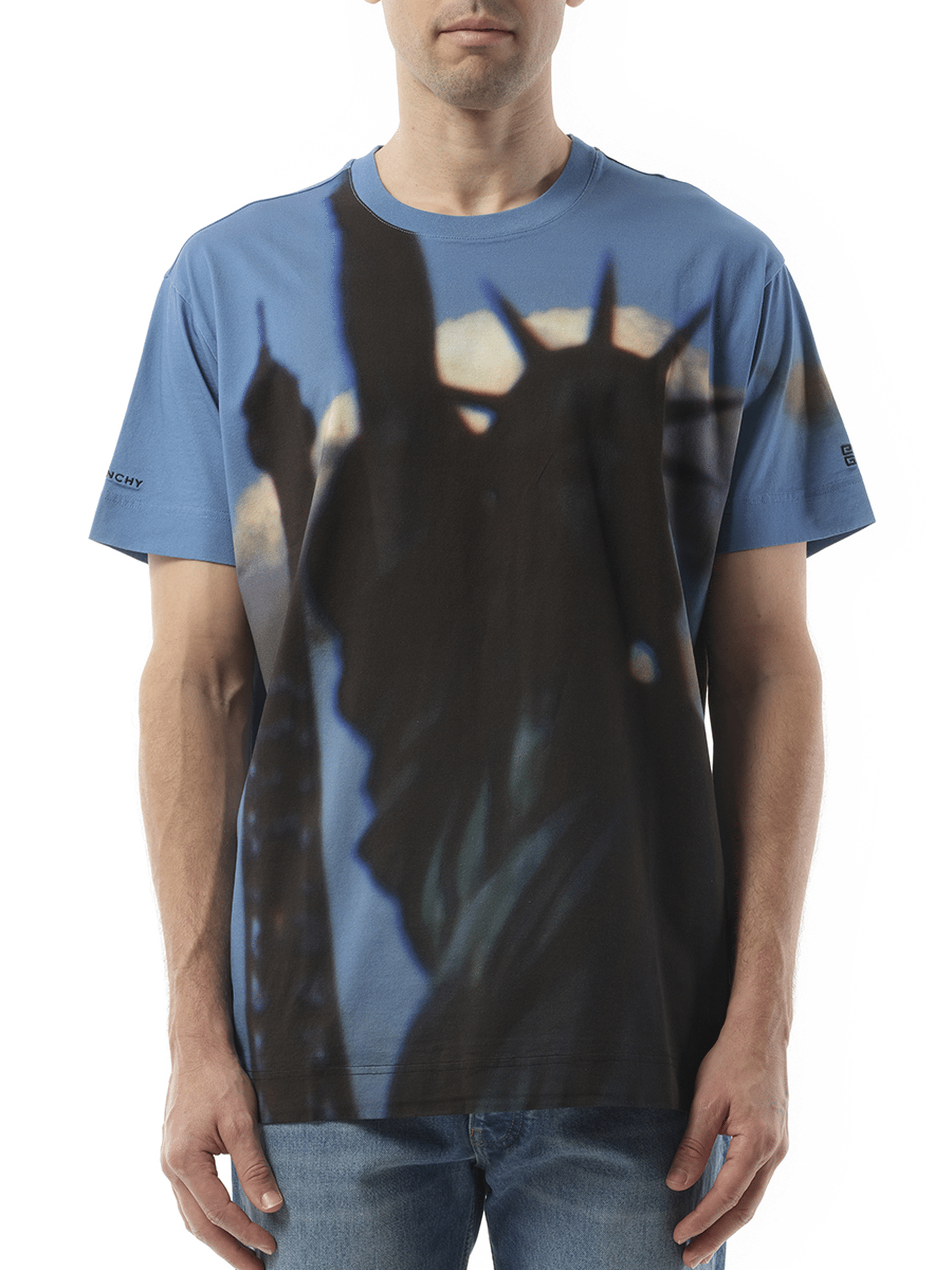 Image of a model wearing Tops. Productname: GIVENCHY Paris NY All Over T-Shirt in MULTICOLOUR colour by brand - GIVENCHY