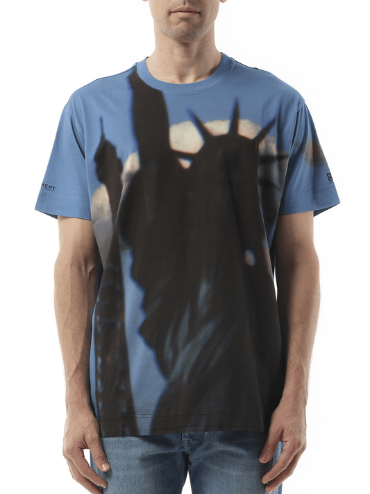 Image of a model wearing Tops. Productname: GIVENCHY Paris NY All Over T-Shirt in MULTICOLOUR colour by brand - GIVENCHY