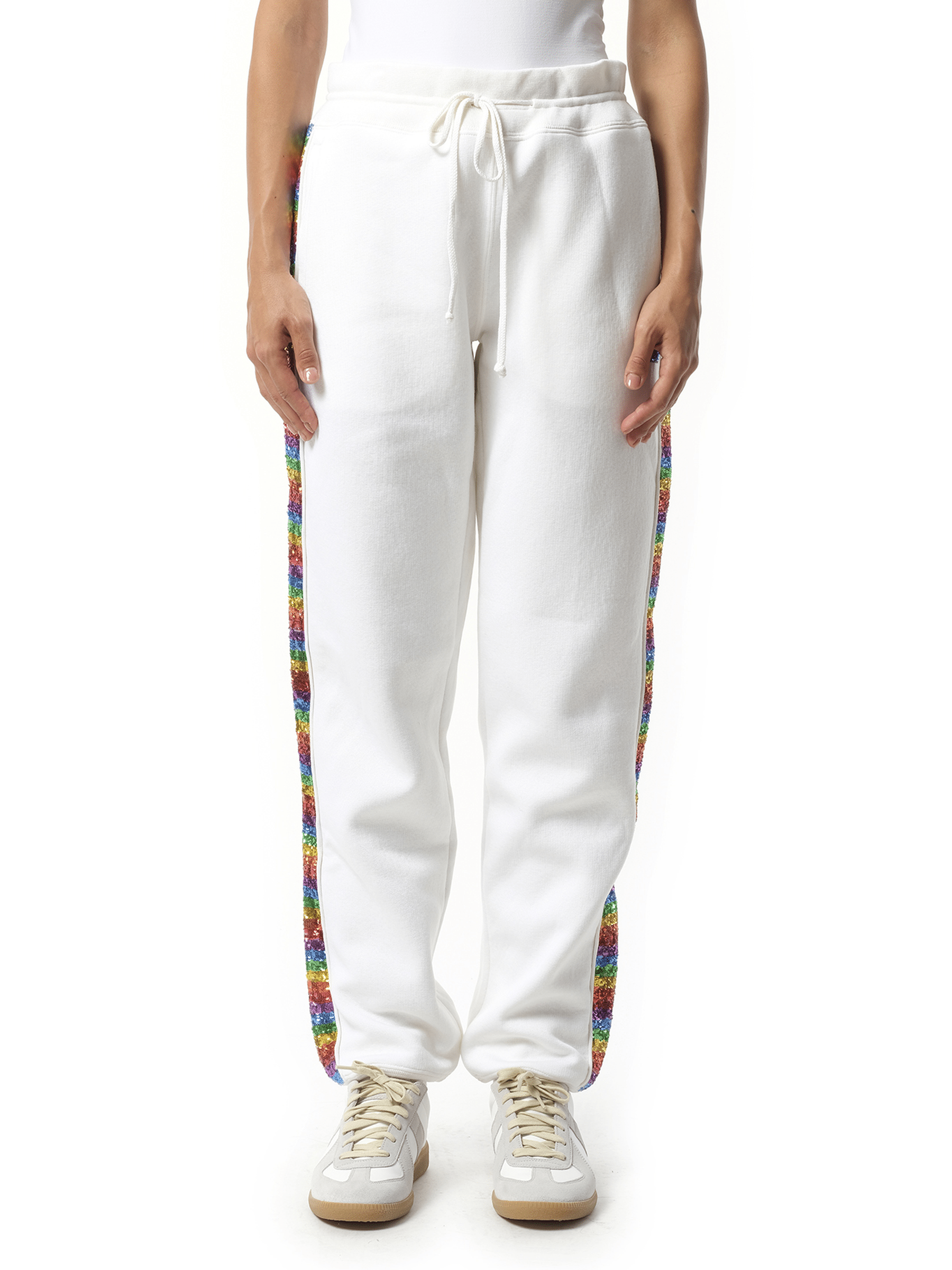 Image of a model wearing Pants. Product name - Marc Jacobs Pants in White colour by brand - MARC JACOBS