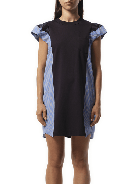 Image of Dresses. Productname: SACAI Poplin Cotton Jersey Dress in NAVY colour by brand - SACAI