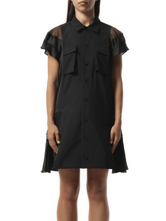 Image of Dresses. Productname: SACAI Suiting x Satin Dress in BLACK colour by brand - SACAI