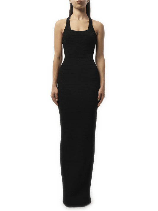 Image of a model wearing Dress. Productname: JACQUEMUS La Robe Scala in Black colour by brand - JACQUEMUS