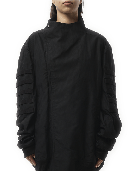 Image of a model wearing Outerwear. Productname: RICK OWENS Anthem Jacket in Black colour by brand - RICK OWENS