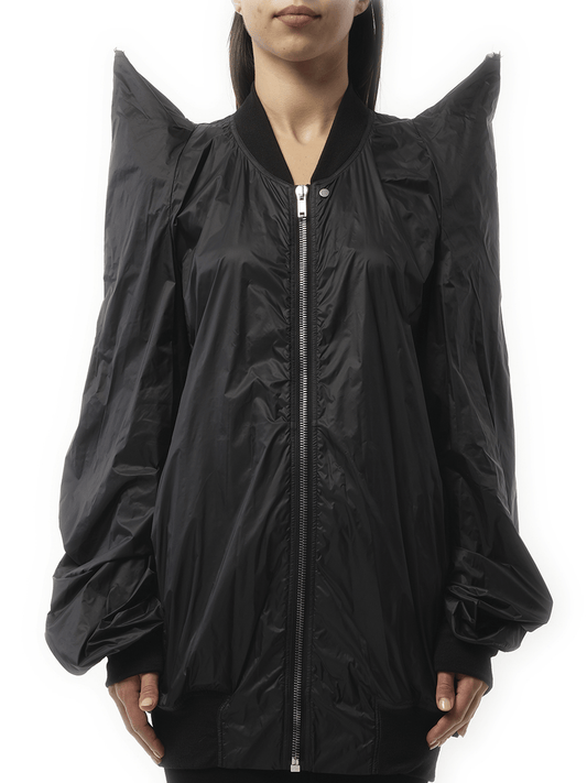 Image of a model wearing Outerwear. Productname: RICK OWENS Tec Flight Jacket in Black colour by brand - RICK OWENS