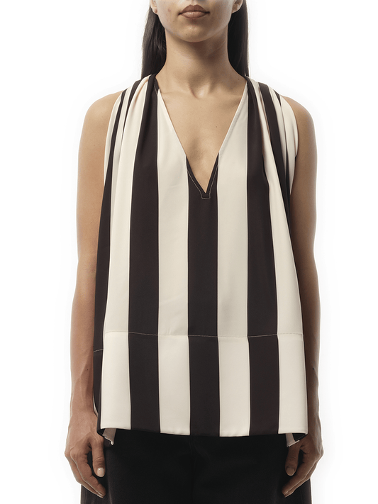Image of a model wearing Tops. Productname: JACQUEMUS Le Haut Norma Sunshade Stripe in BLACK colour by brand - JACQUEMUS