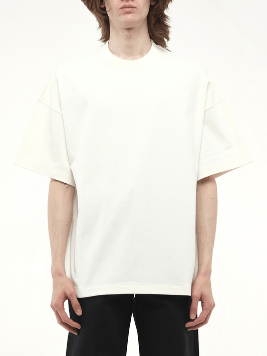 Image of a model wearing Tops. Productname: JIL SANDER Logo Flag T-Shirt in WHITE colour by brand - JIL SANDER
