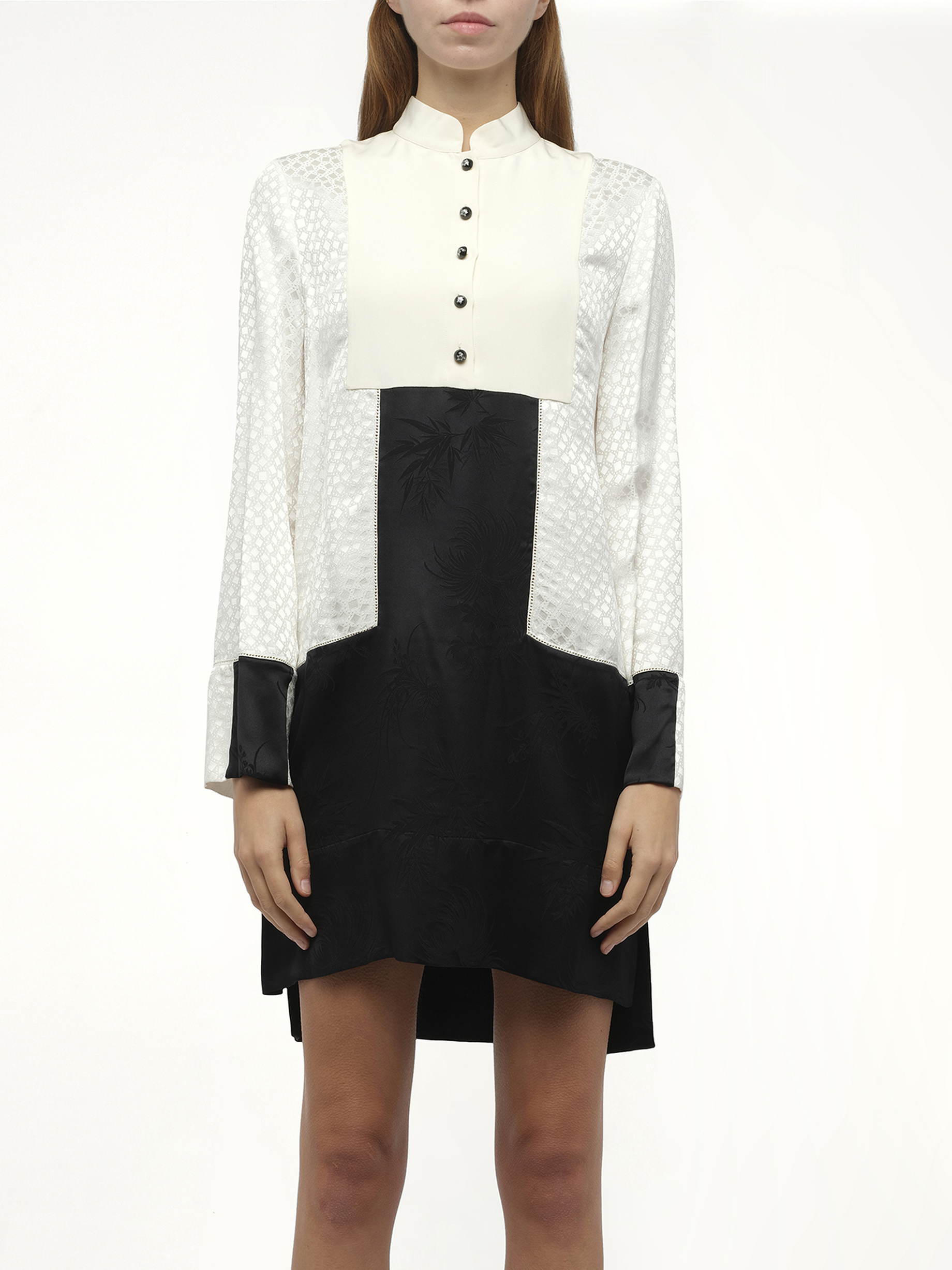 Image of a model wearing Dress. Productname: ALEXANDER MCQUEEN Amq - Dress in Bone Blk colour by brand - ALEXANDER MCQUEEN