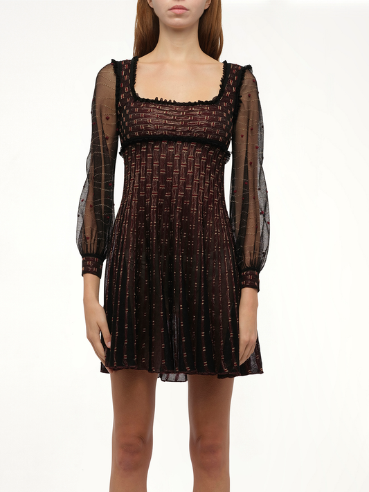 Image of a model wearing Dress. Productname: ALEXANDER MCQUEEN Amq - Metal Tulle Dress in 1062 colour by brand - ALEXANDER MCQUEEN