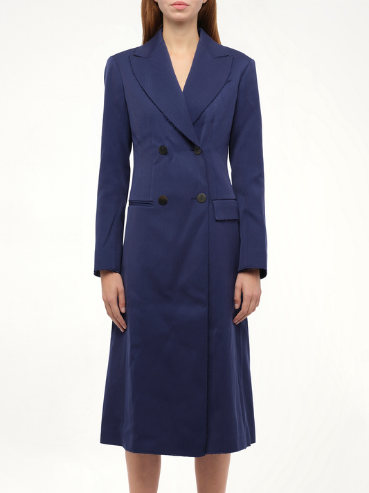 Image of a model wearing Outerwear. Productname: LOEWE Db Coat in Navy colour by brand - LOEWE