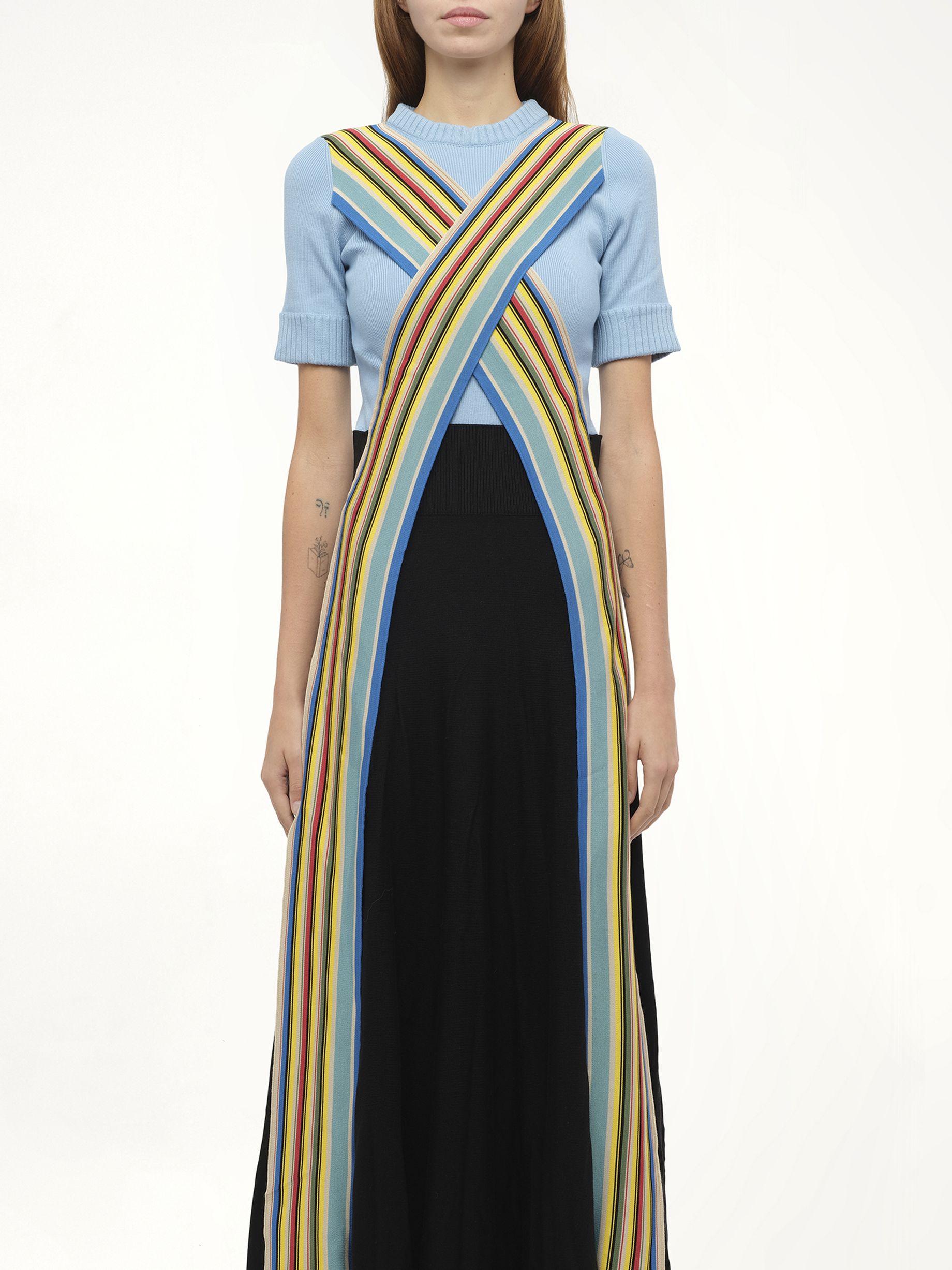 Image of a model wearing Dress. Productname: LOEWE Stripe Bands Dress in Blue colour by brand - LOEWE
