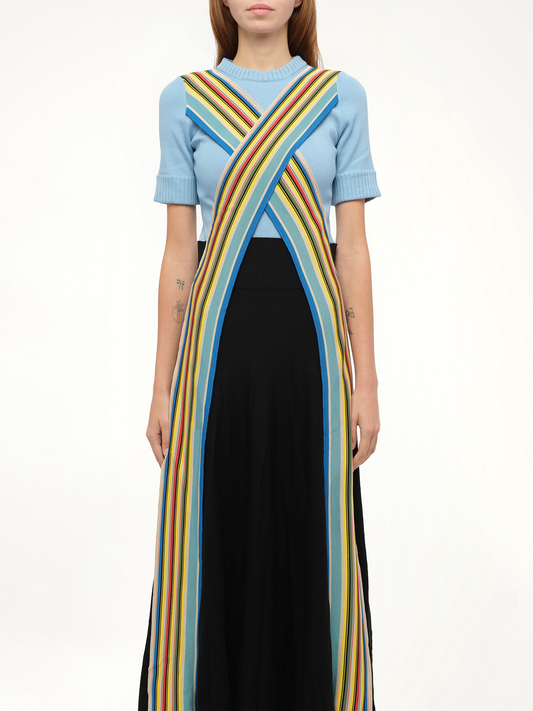 Image of a model wearing Dress. Productname: LOEWE Stripe Bands Dress in Blue colour by brand - LOEWE