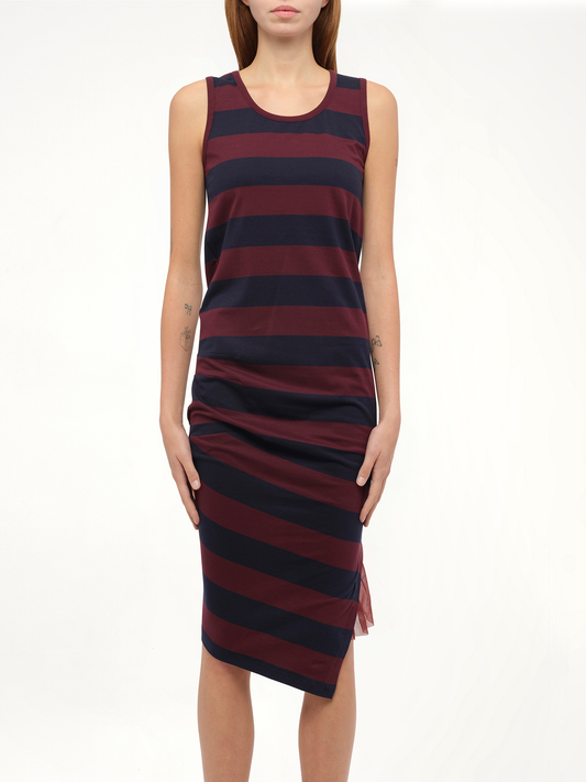 Image of a model wearing Dress. Productname: LOEWE Stripe Jersey Dress in Navy Red colour by brand - LOEWE