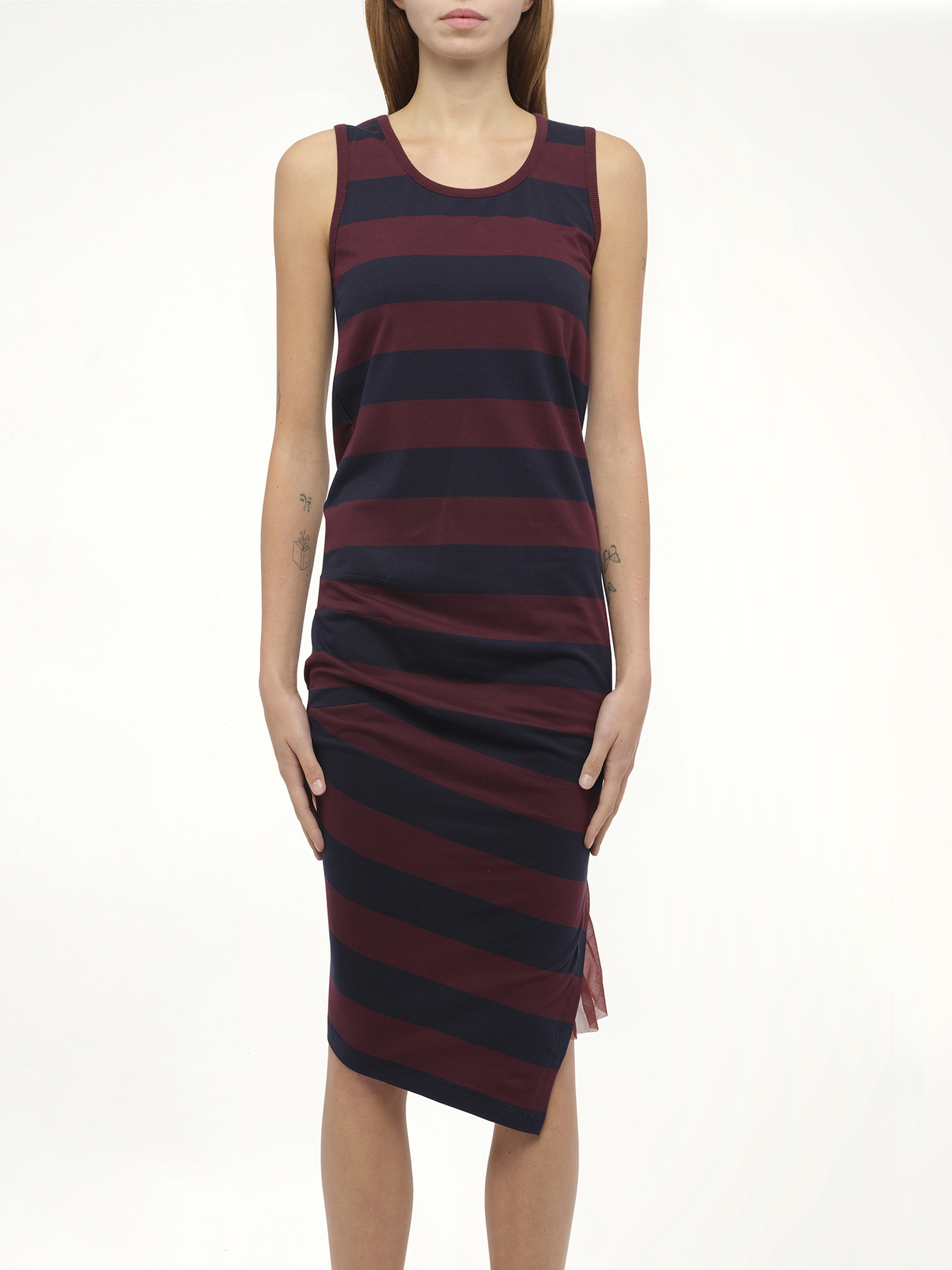 Image of Dresses. Product name - Stripe Jersey Dress in Navy colour by brand - LOEWE
