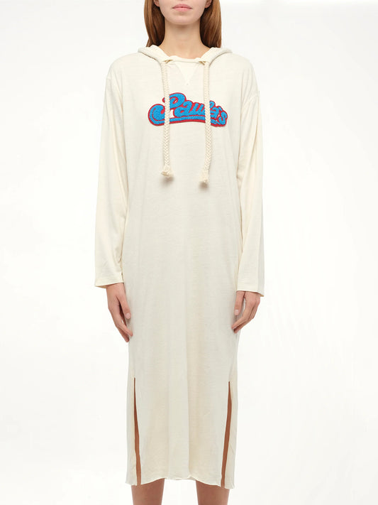 Image of a model wearing Outerwear. Product name - Loewe x Paula Long Hoodie in White colour by brand - LOEWE