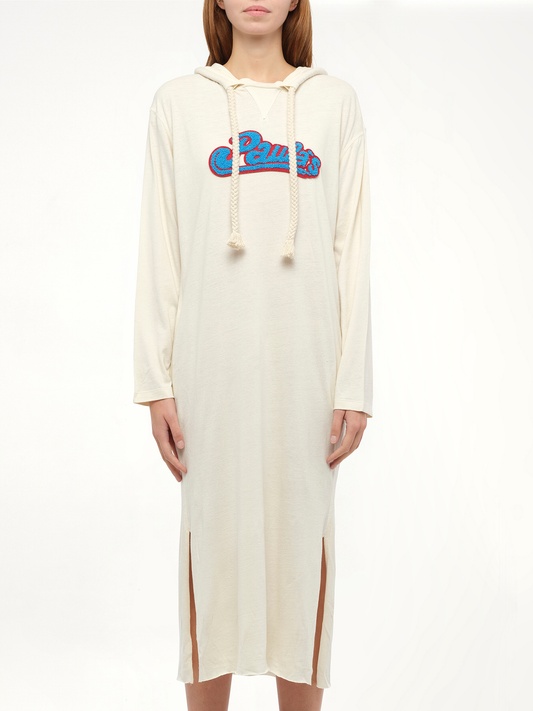 Image of a model wearing Outerwear. Product name - Loewe x Paula Long Hoodie in White colour by brand - LOEWE