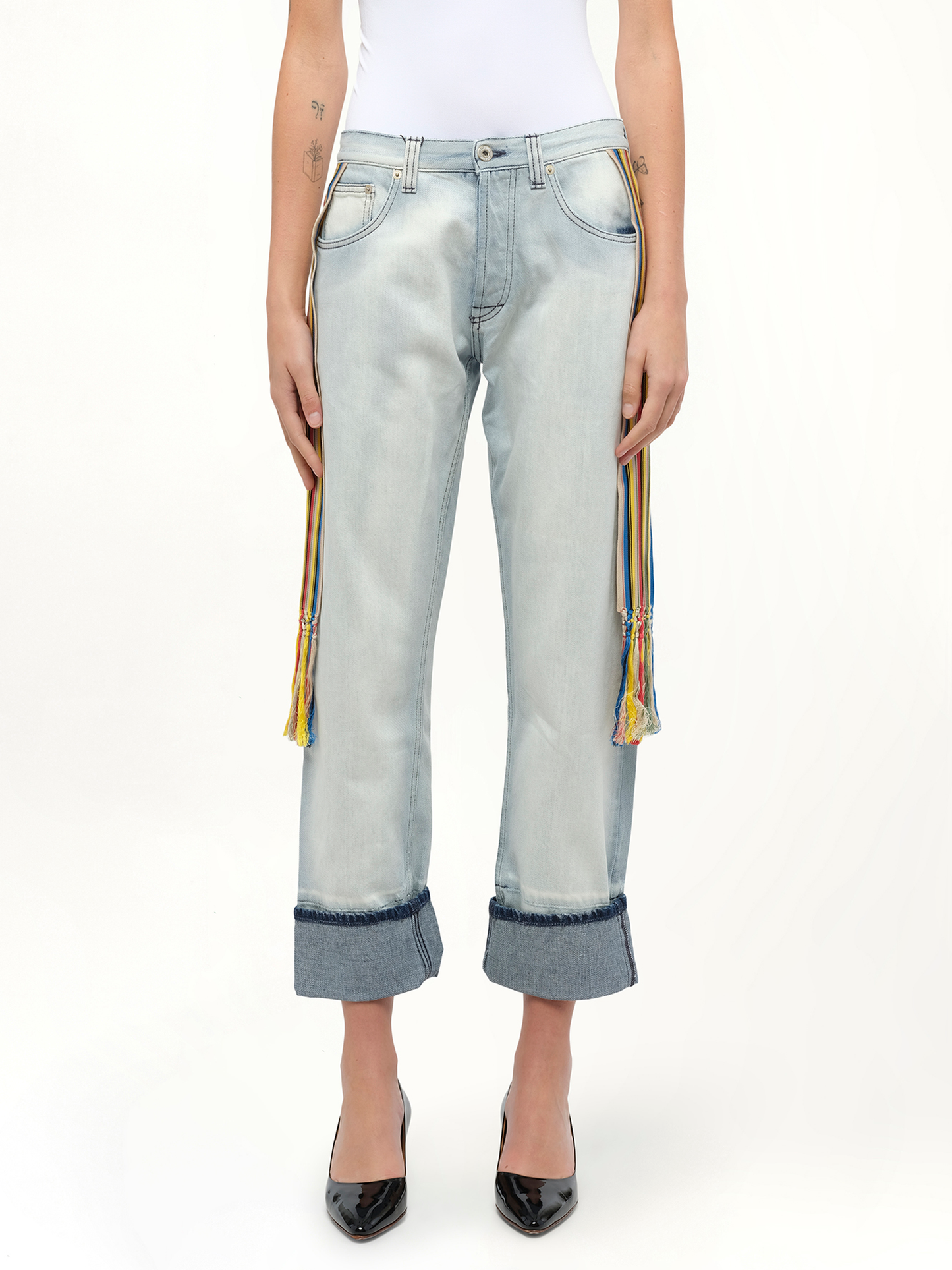Image of Jeans. Product name - Stripe Bands Jeans in Blue colour by brand - LOEWE